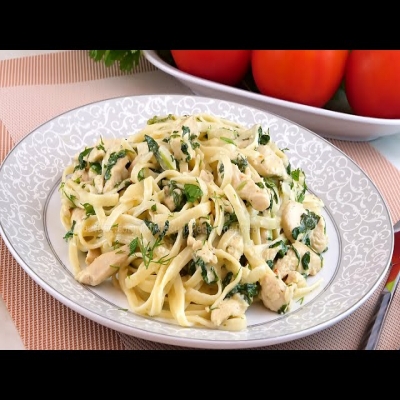 Намного вкуснее обычных макарон! Паста лингвини с курицей и шпинатом в сливочном соусе!