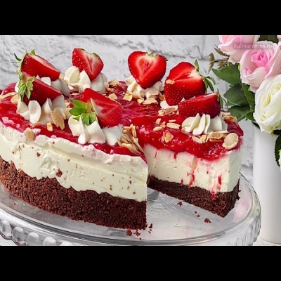Чизкейк без выпечки! Чизкейк с творожным сыром и клубникой!