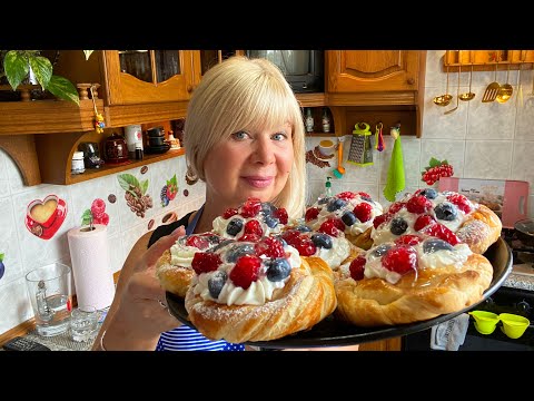 Слоеные вкусняшки с творожным кремом! десерт за 15 минут. Это стоит  приготовить!