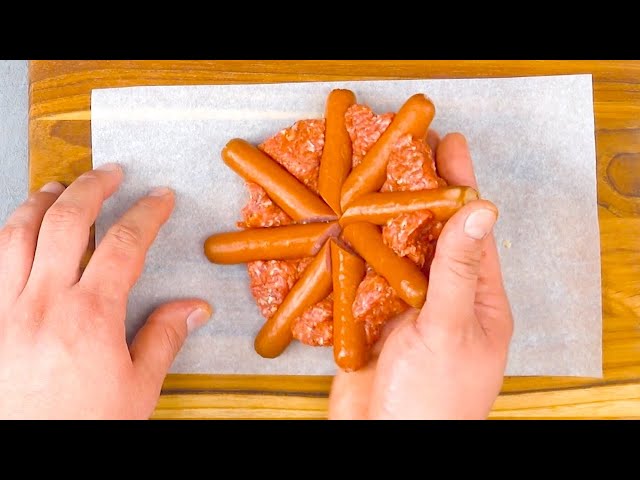 Смешай фарш с сосисками для идеального результата. Вкуснейшее Сочетание!