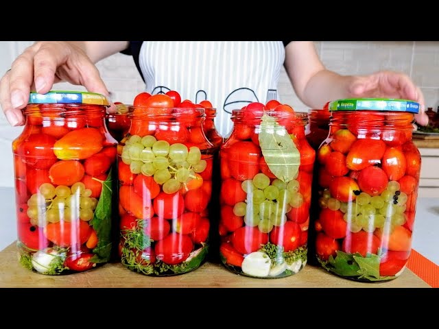 Обалденные помидоры на зиму с виноградом! Самый вкусный рассол