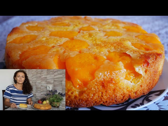 Пирог Перевертыш с персиками. Вкусный, быстрый пирог на скорую руку