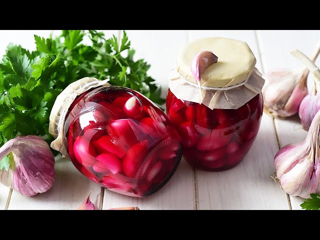 Маринованный чеснок зубчиками со свеклой на зиму 