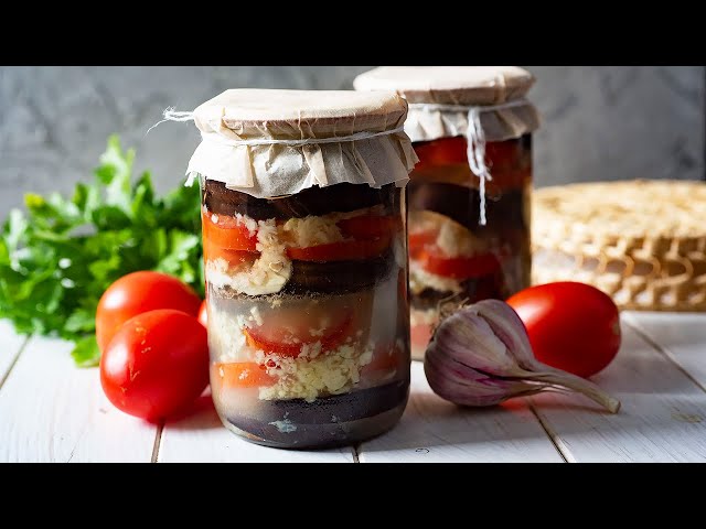 Салат из баклажанов слоями на зиму с помидорами и чесноком