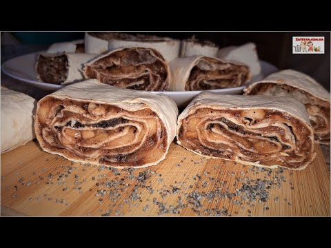 Рулет из лаваша с яблоками, корицей и маком. Вкусный и сочный десерт! Ленивый и постный штрудель
