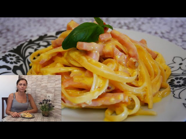 Паста Карбонара. Спагетти Карбонара со сливками и мясом. Ужин на всю семью