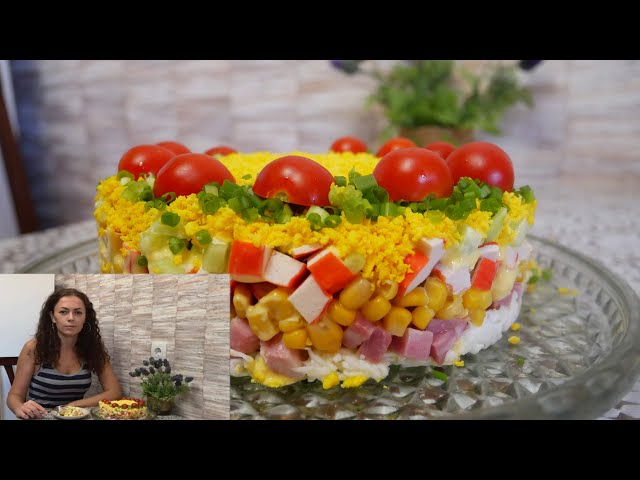 Ешь и не можешь остановится! Салат с крабовыми палочками и ветчиной