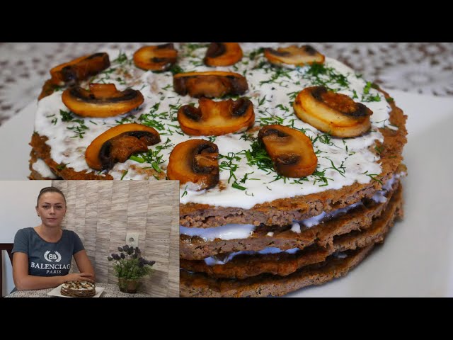 Печёночный торт с грибной начинкой. Закусочный торт. Все гости попросят рецепт