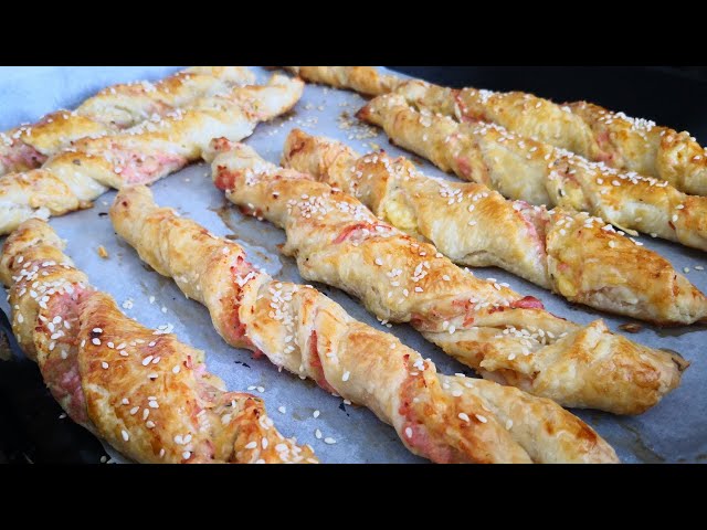 Самые вкусные закусочные слоёные палочки спиральки из ветчины и сыра. Круче любых чипсов