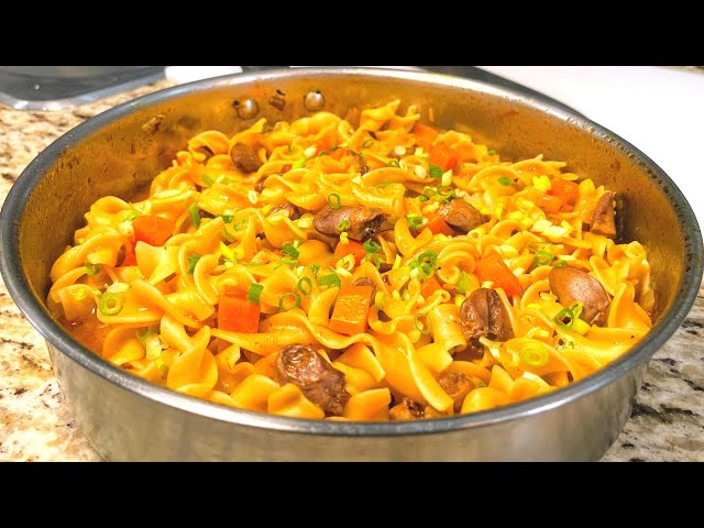 Макароны с куриными сердечками на ужин от Рецепты в гостях у Вани