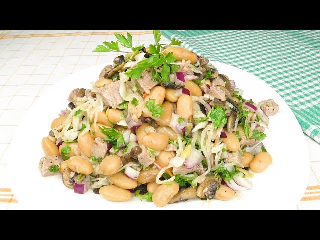Мясной салат с фасолью и грибами на праздничный стол от Вкусная кухня. Простые рецепты
