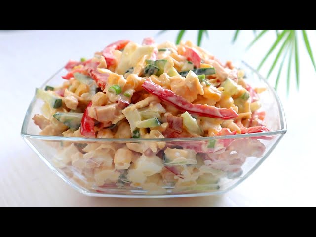 Быстрый салат с копченой курицей, перцем и огурцами от Вика-Простые Рецепты