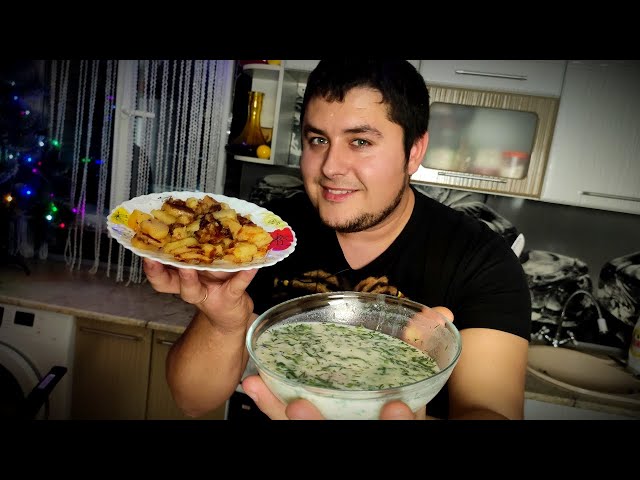 Окрошка на кефире и жареная картошка от Ранчо у Санчо