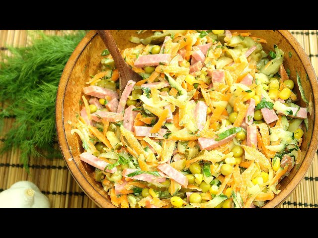 Вкусный салат с копченой колбасой и овощами от Простые рецепты