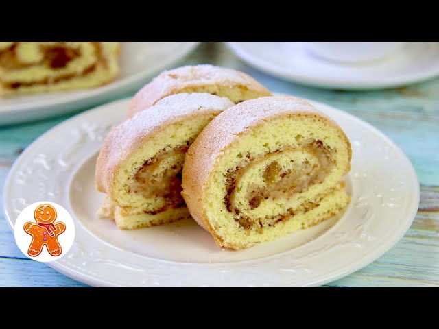 Шарлотка рулетом. Нежный воздушный рулет с яблоками