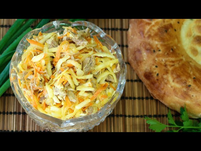 Полезный и простой салат с редькой и мясом