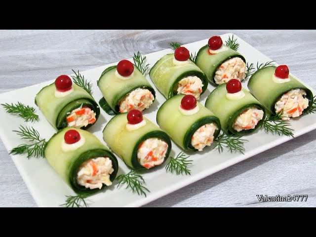 Праздничная закуска из огурцов вкусные. Рулетики из огурцов с начинкой рецепт