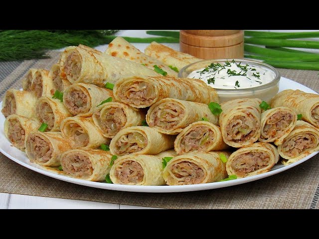 Блинчики с мясом. Безумно вкусные! Самый простой рецепт блинов и вкусной мясной начинки!