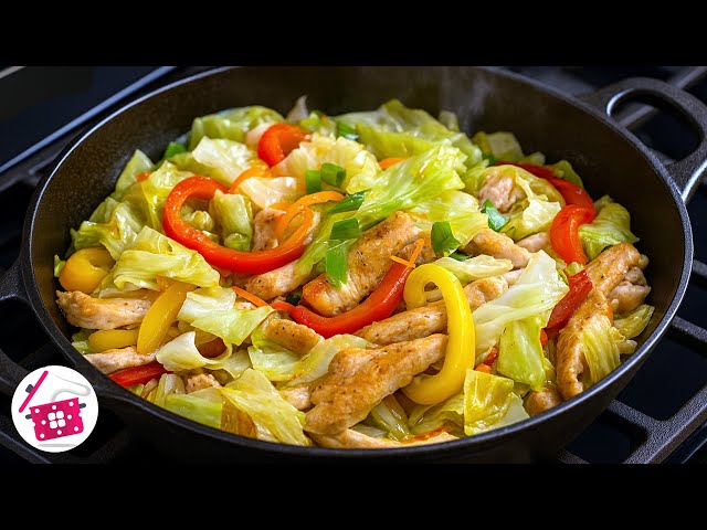Ужин за 15 минут! Капуста с курицей на сковороде - готовлю каждую неделю! Простой и вкусный рецепт