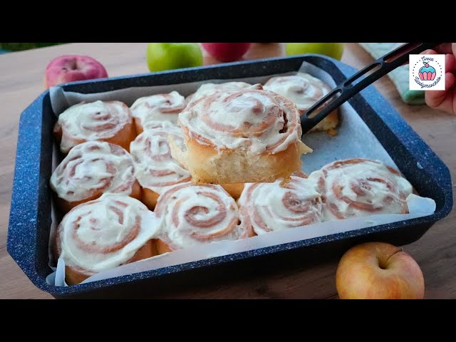 Булочки синнабоны с яблоками и кремом: мягкие как пух, сочные и очень вкусные булочки!